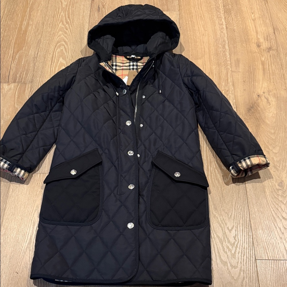Burberry Black Quilted Hooded Coat
